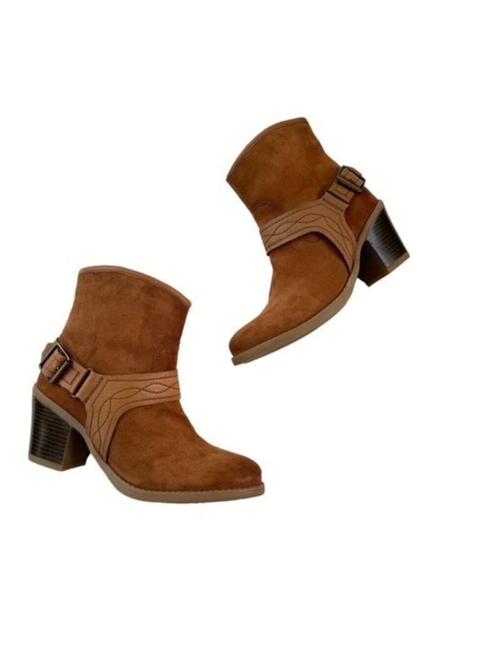 Earth Leather Suede Ankle Boot Lina Arlington Western Bootie Cognac Size 7.5 - Picture 1 of 10